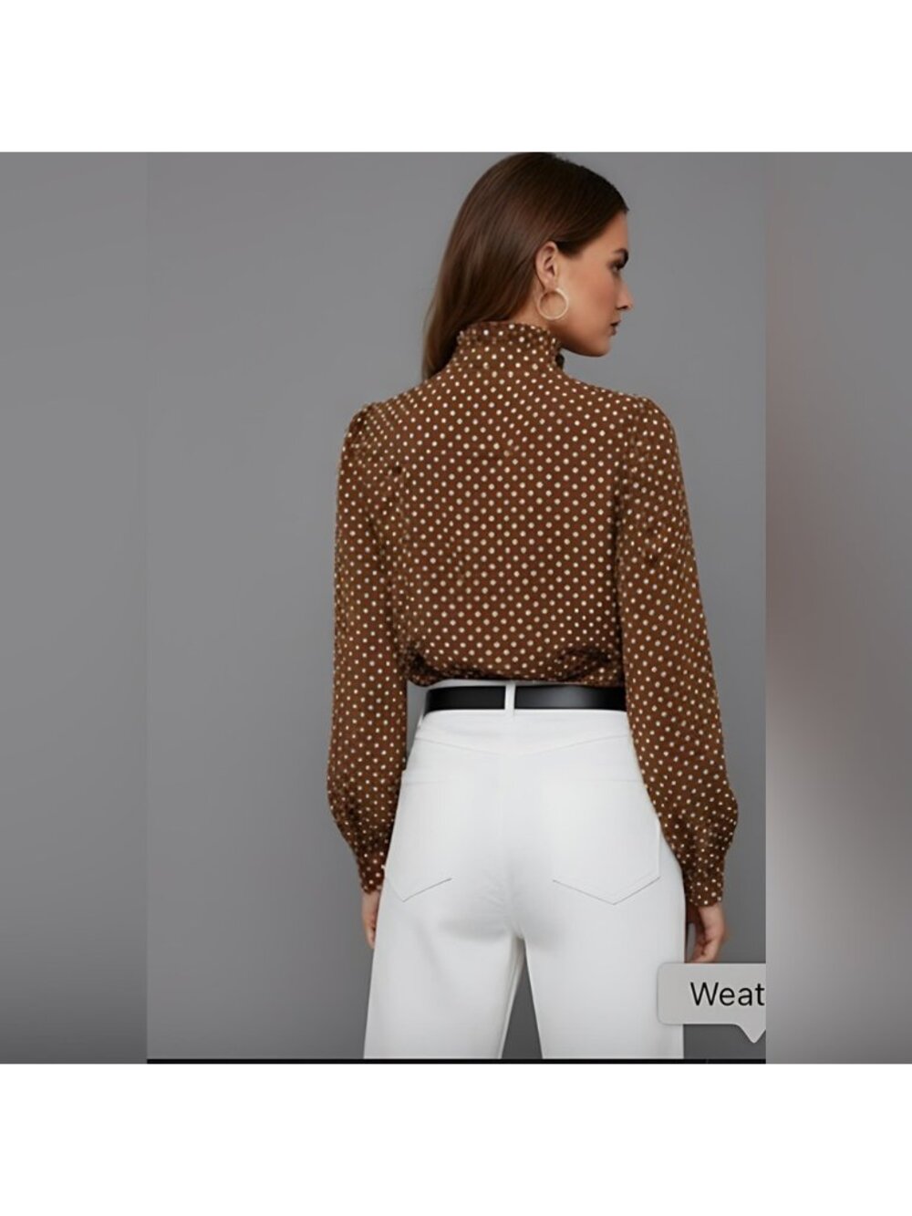 Polka Dot Ruffle Trim Blouse Brown - Picture 4 of 9